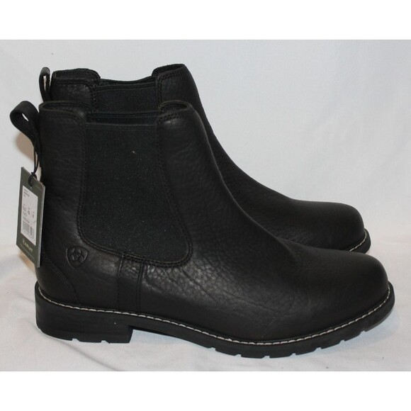 Ariat Women's Wexford Lug Leather Mid H20 Chelsea Boot Jet Black Sz 10.5 NEW - Picture 1 of 8